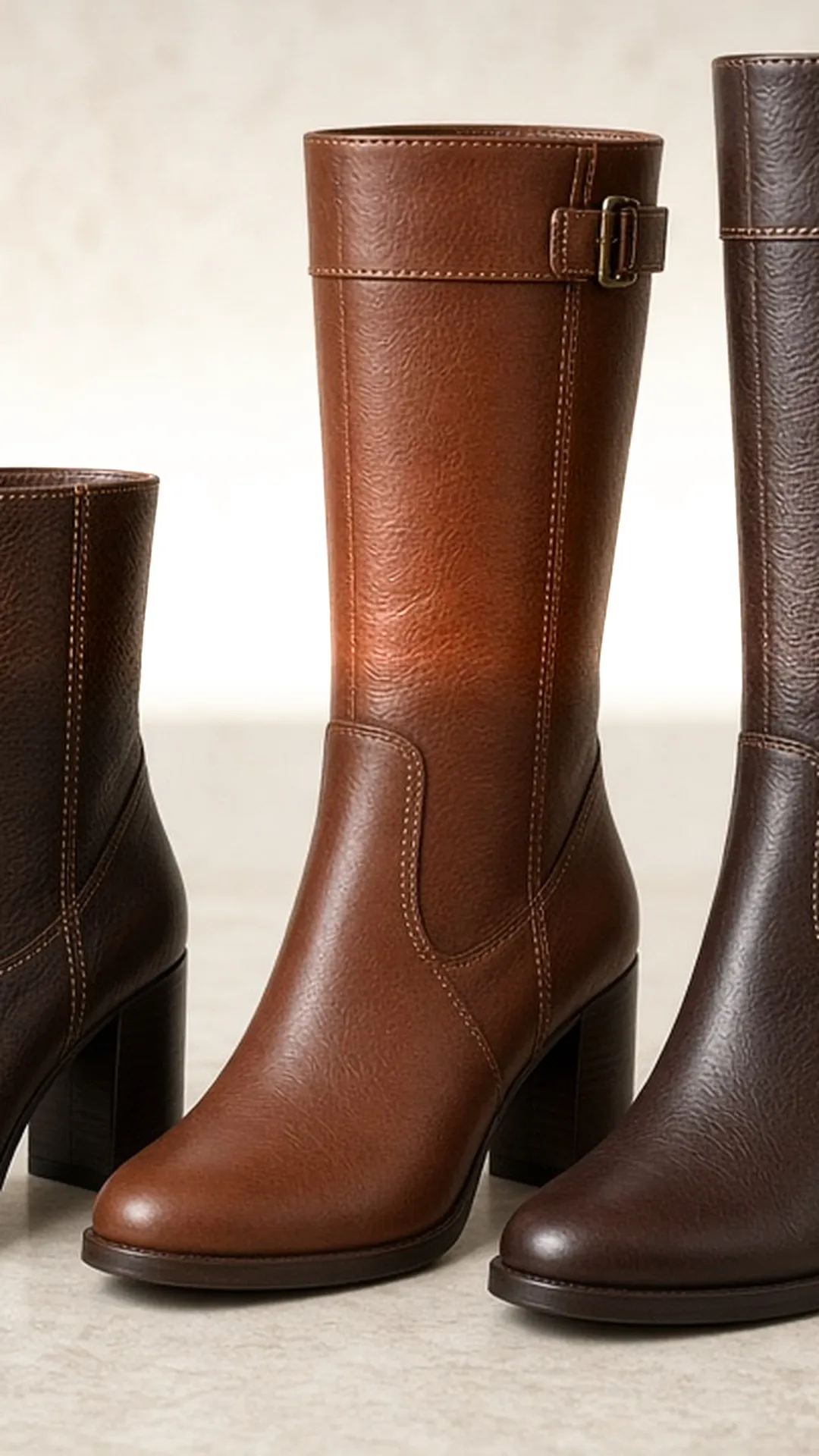 Ankle, mid-calf, and knee high boots in a row