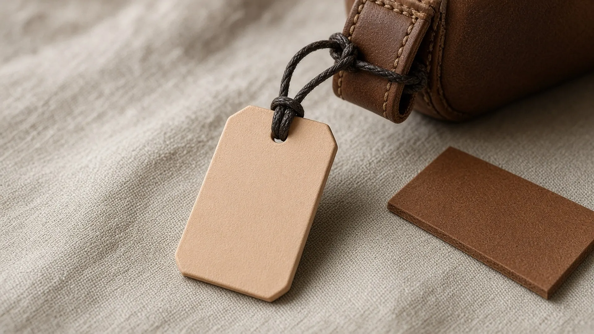 Blank leather tag tied to a boot pull tab