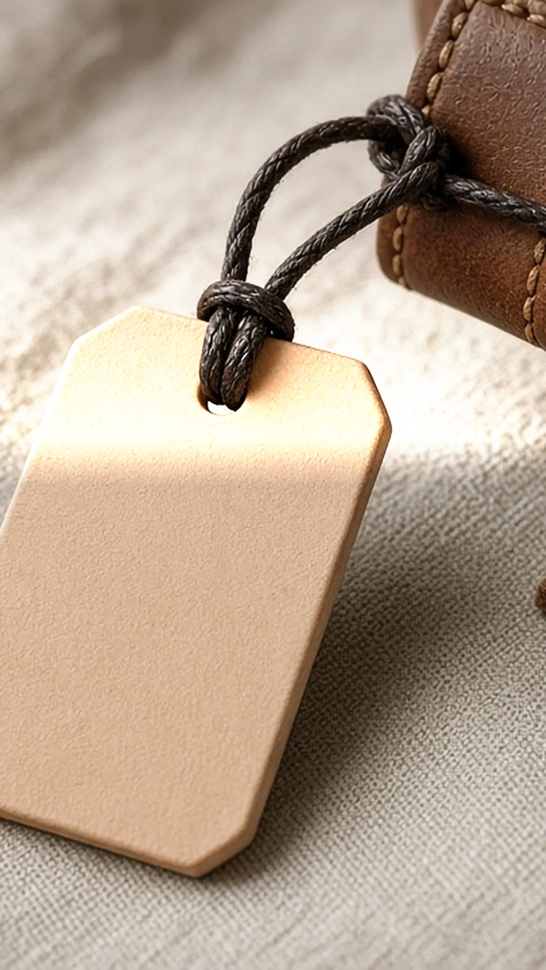 Blank leather tag tied to a boot pull tab