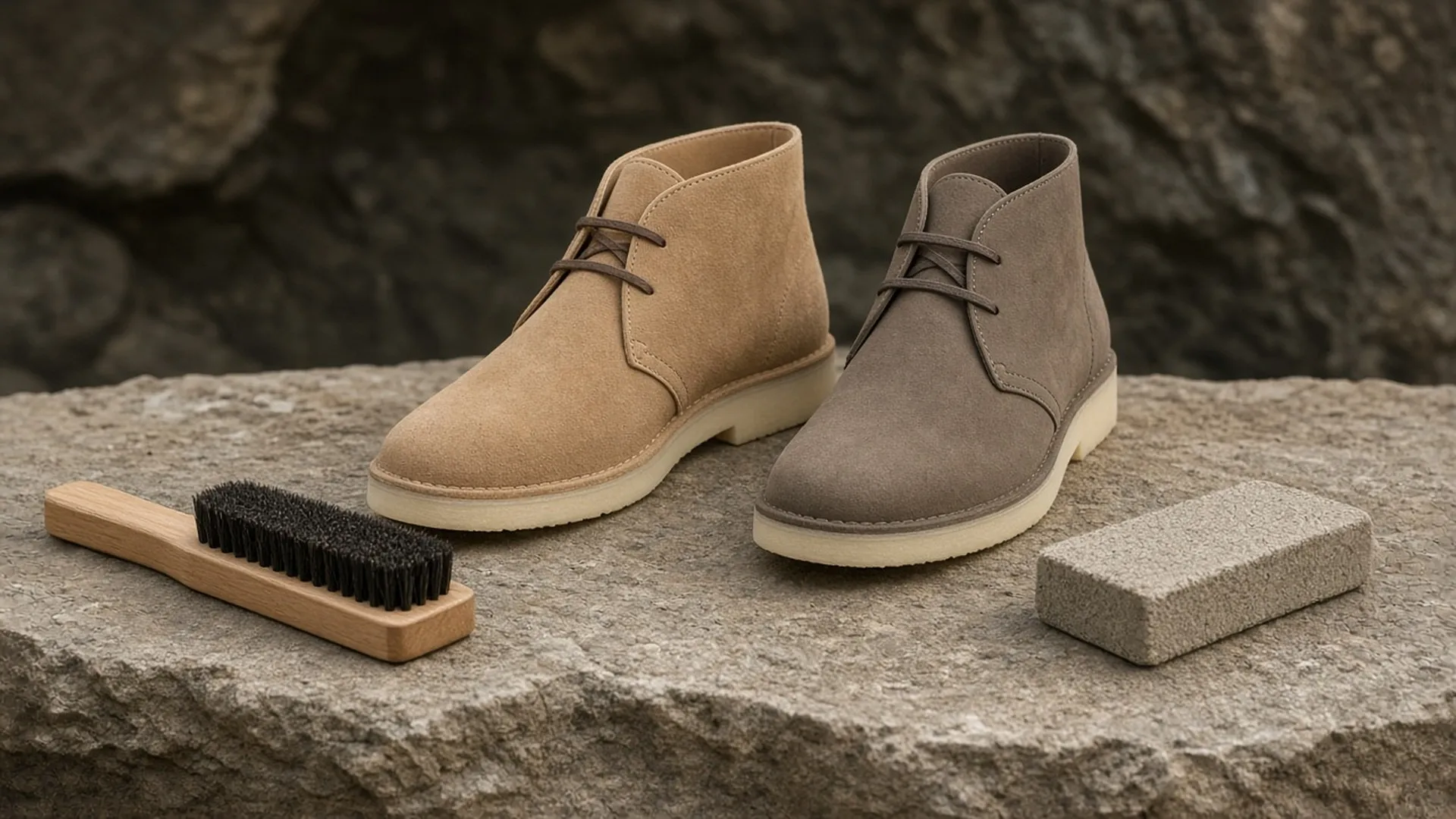 Suede boot and nubuck boot with a brush and eraser bar