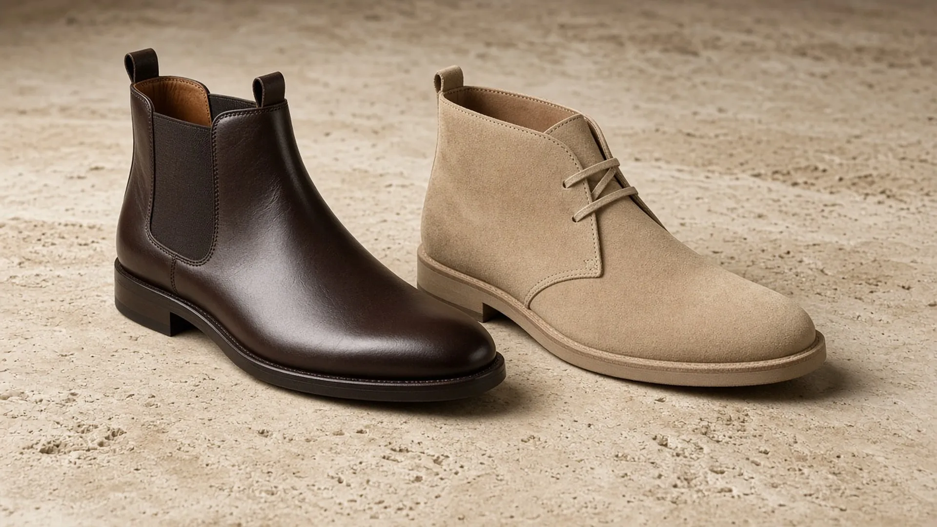 Chelsea boot and chukka boot side by side