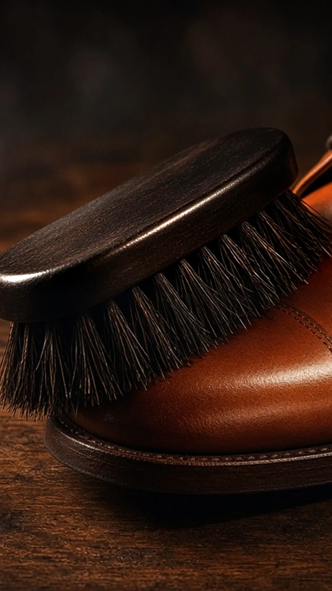 Brush resting on a cognac boot