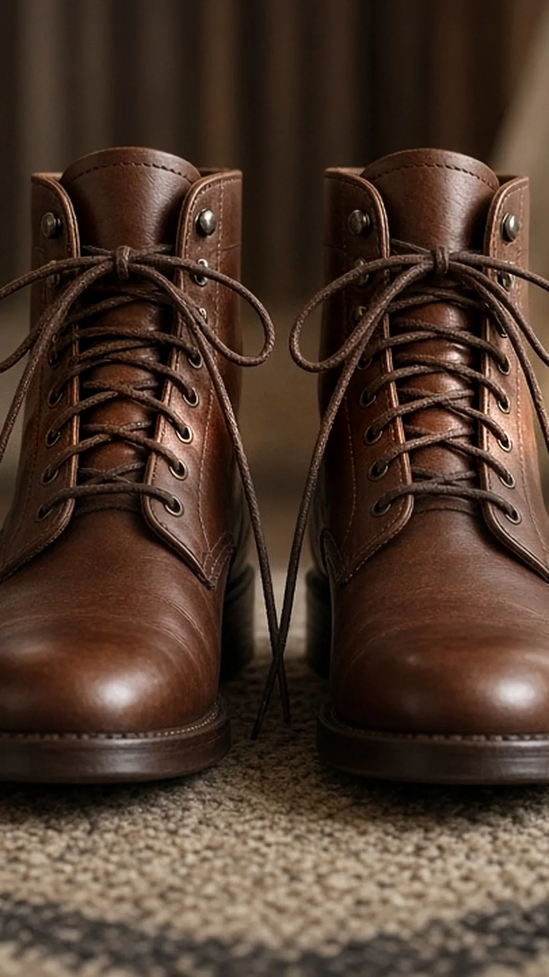 Leather boots with loosened laces