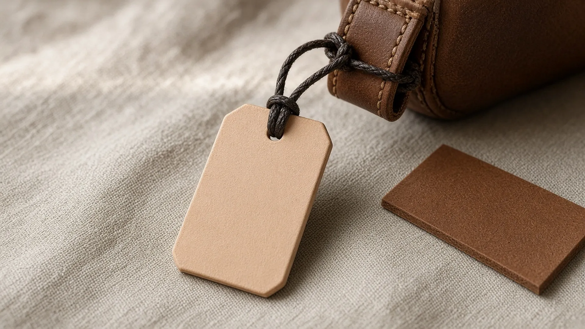 Blank leather tag tied to a boot pull tab