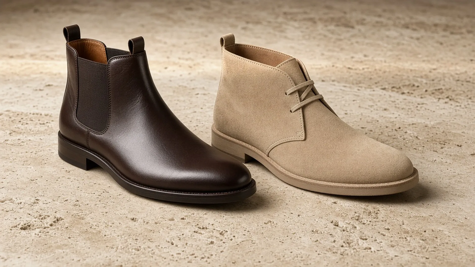 Chelsea boot and chukka boot side by side